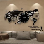 Acrylic World Map Wall Clock Black